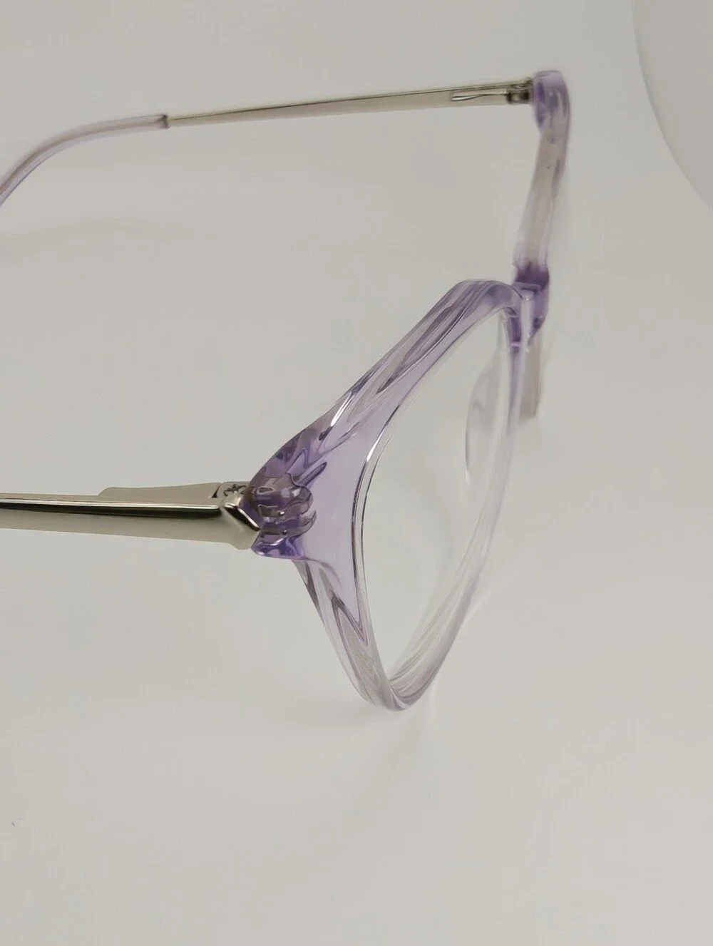 Carolina. Clear Lavender Cat-Eye Pale Gold Meta. Glasses for Women.